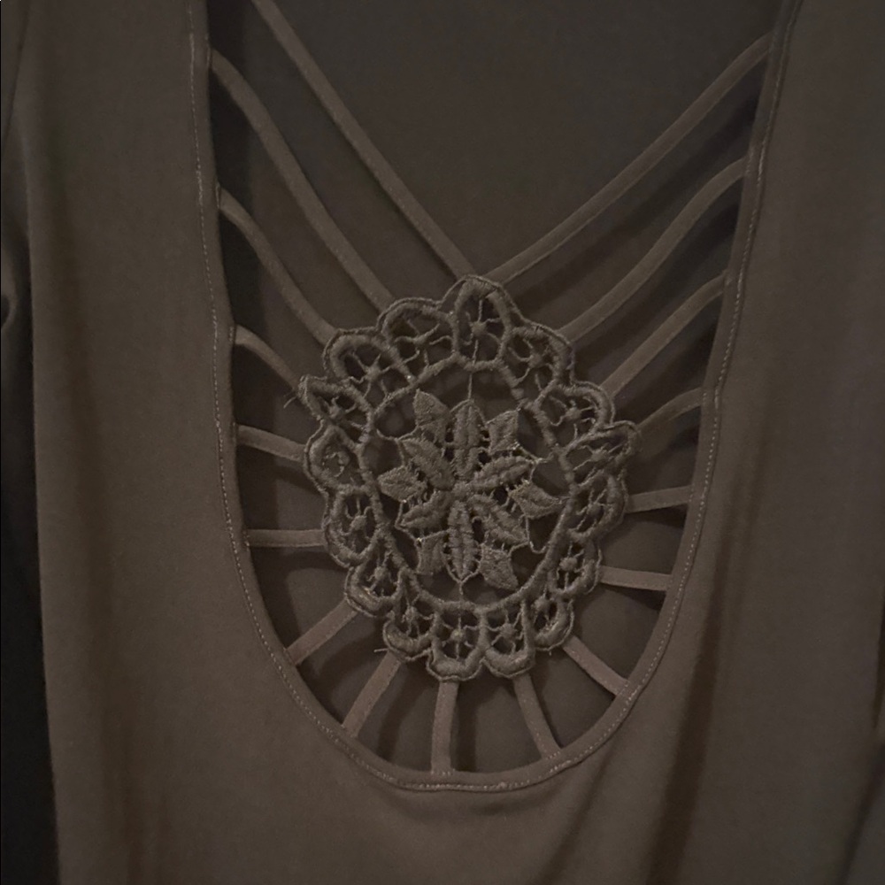Elegant Black Jersey Material Top with Crochet Detail